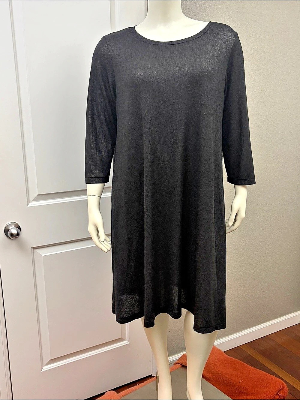 Marina Rinaldi Black Keyhole Tie-Back Metallic Sheen Dress Size 20